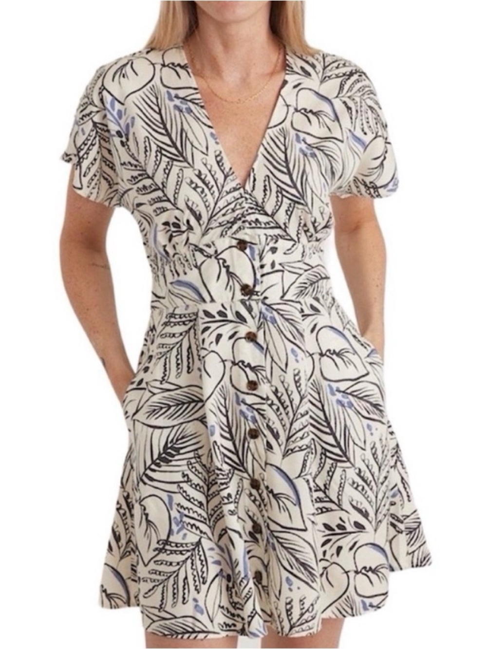 ❤️ Marine Layer Camila Mini Dress in Black and White Foliage